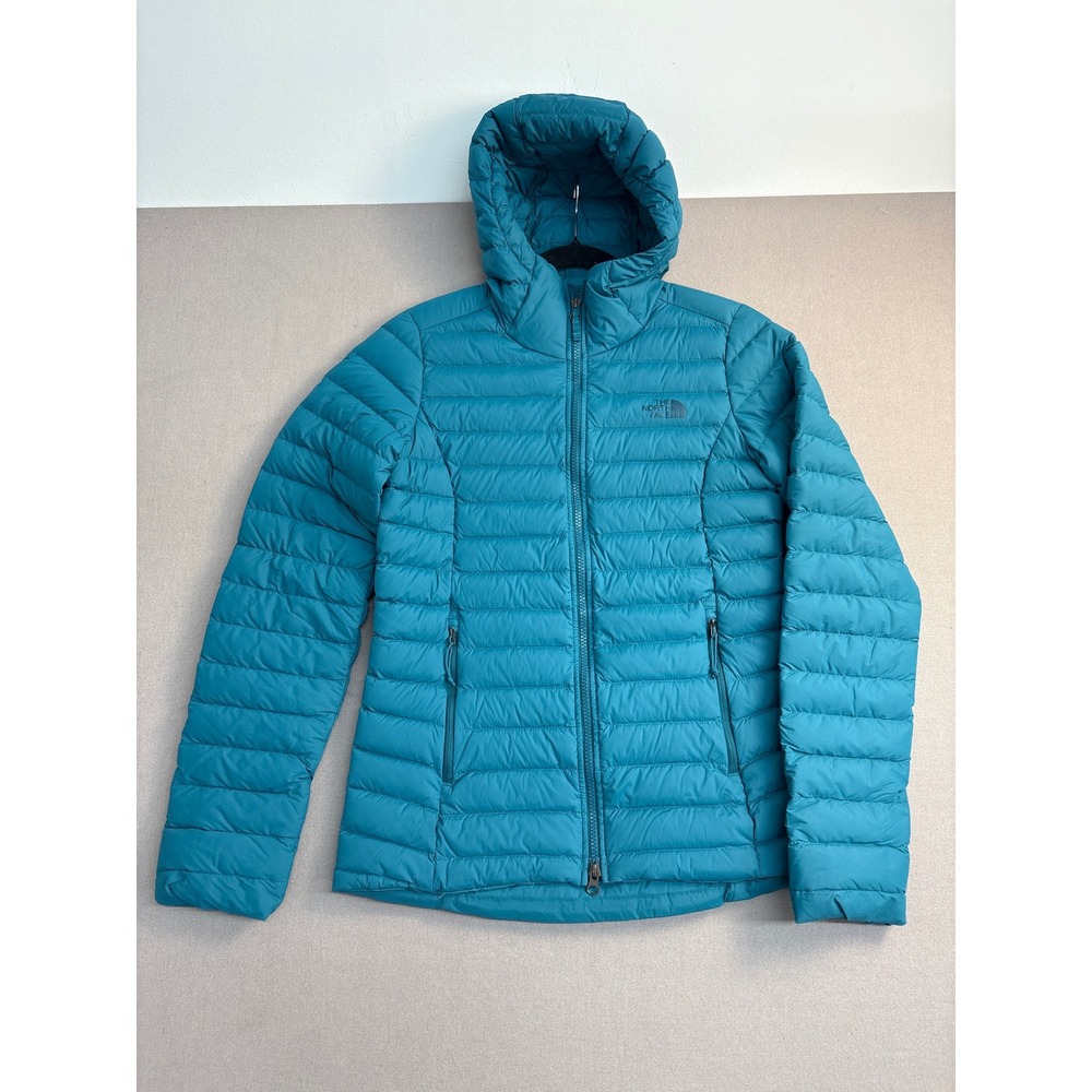 The North Face Womens Teal Blue Hooded Down Quilted Puffer Jacket Size S Small